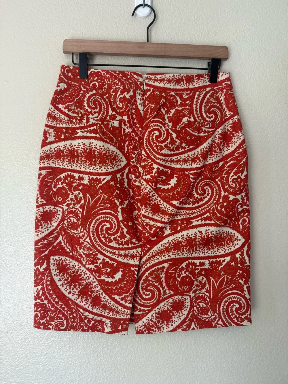 J. Crew Red, Orange and Cream Paisley Pencil Skirt